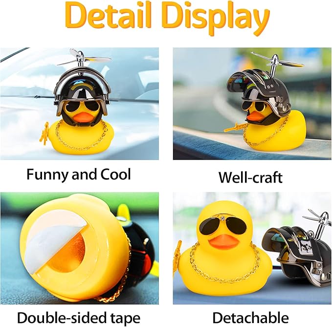 Wonuu Rubber Duck Car Ornament - Yellow Duck with Propeller Helmet for Dashboard Decoration