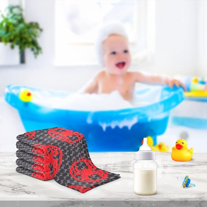 vvfelixl Baby Muslin Washcloths Red Spiders Silhouettes Baby Burp Cloths Cotton Baby Face Towel for Newborn Infants Boys Girls Soft and Absorbent 11.8 X 11.8 in, 3 Pack