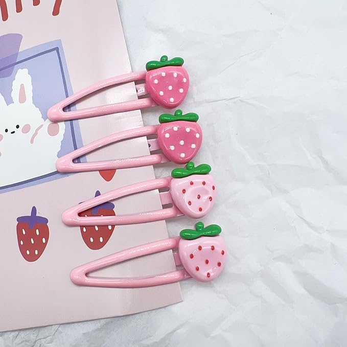 Strawberry Snap Clips Baby Girls Fruit Hair Bow Clips Strawberry Hair Ring Tie BBW24 (Set-D)