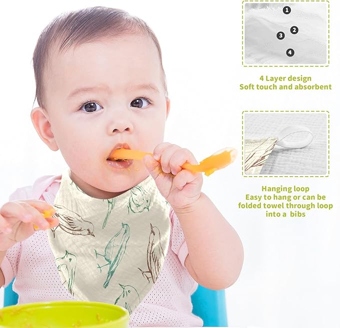 vvfelixl Baby Muslin Washcloths Color Birds Baby Burp Cloths Cotton Baby Face Towel for Newborn Infants Boys Girls Soft and Absorbent 11.8 X 11.8 in, 3 Pack