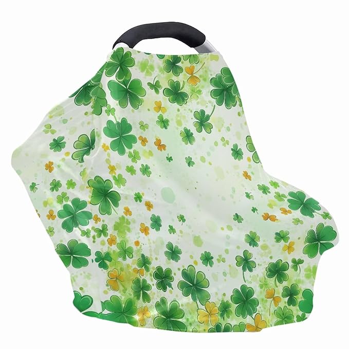 Binienty Nursing Cover for Newborn Breastfeeding - St. Patrick's Day Leaf Print Baby Car Seat Cover for Boys Girls Women's Mom's Nursing Scarf for All-Season Use