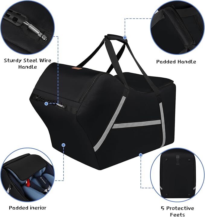 Infant Car Seat Travel Bag for Airplane Compatible with All Nuna Pipa Car Seat and Base,Chicco KeyFit 30 and Base, Padded Car Seat Bags for Air Travel,Car Seat Gate Check Bag with Side Pocket, Black