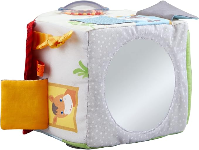 HABA Sensory Play Cube Farmyard - Infant Toys for Tummy Time and Best Toys for Baby Development for 6 Months+ with Rattle, Crinkle Sounds and Tactile Effects