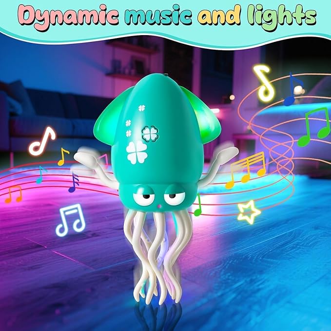 Electric Dancing Octopus Toy, Crawling Dancing Automatic Obstacle Avoidance Octopus Sensor Toy, Creative Magic Crazy 8-Leg Action Obstacle with LED Lights & Music, Self-Navigating (Green)