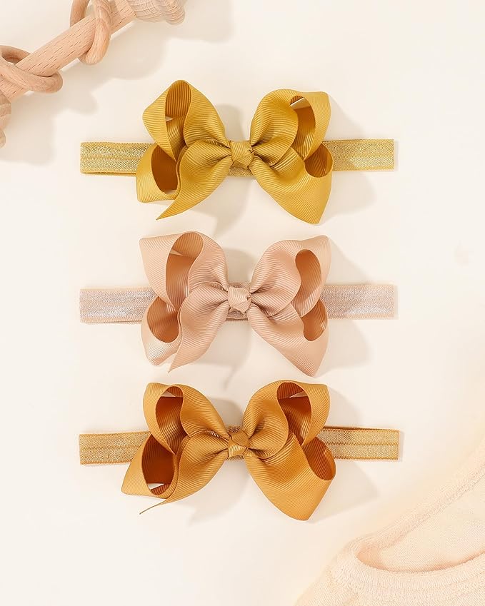 jollybows 30pcs Baby Girls Grosgrain Ribbon Hair Bows Headbands 4" Elastic Hair Band Hair Accessories for Infants Newborn- Natural Color Set