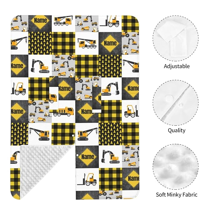 Personalized Constructions Baby Car Seat Canopy for Babies with Name, Custom Trucks Car Seat Covers for Boys, Peekaboo Opening Minky Nursing Cover Infant Car Seat Canopies for Newborn