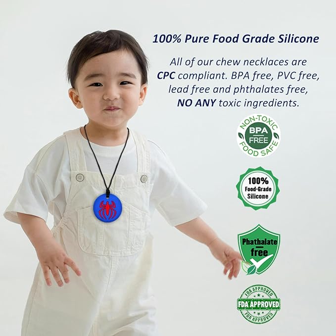Chew Necklaces for Sensory Kids Boys, 6 Pack Chewy Necklace Sensory Toys for Kids with Autism, ADHD, SPD, Silicone Adult Chew Toys Teething Necklace Reduce Chewing Biting Fidgeting