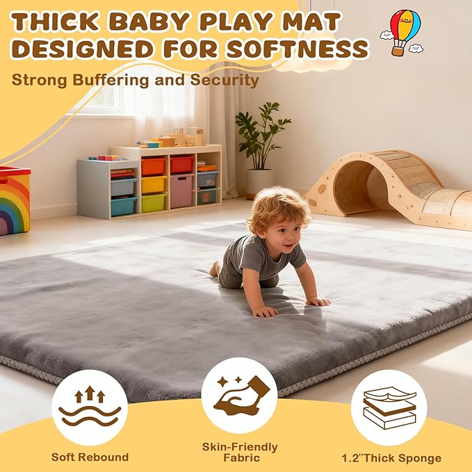 Yozoia Baby Play Mat 71 x 59, Thick Baby Play Mat for Floor, Ultra Soft Playpen Mat, Machine Washable Tummy Time Foam, Non-Slip Bottom Helps Cushion, for Kids, Infant and Toddler Crawling