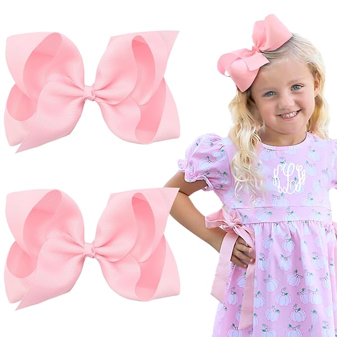 Oaoleer 2PCS 6inch Hair Bows Clips, Pink Layered Grosgrain Ribbon Bows Hair Alligator Clips Hair Barrettes for Baby Girls Infants Toddlers Kids Teens Children