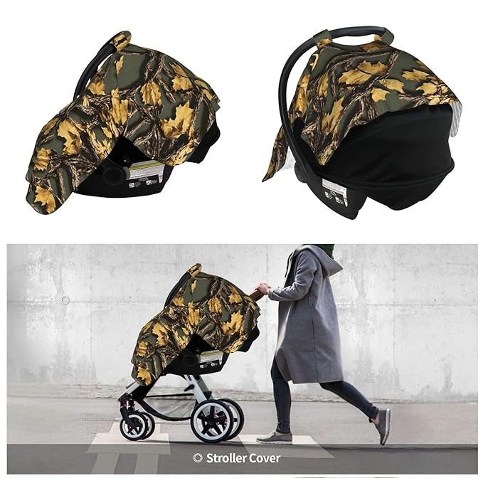 Camouflage Leave Baby Car Seat Canopy and Nursing Cover for Breastfeeding Multi-Use Cover Lightweight Infant Stretchy Carrier Carseat Winter Cover for Newborn Girls Boys