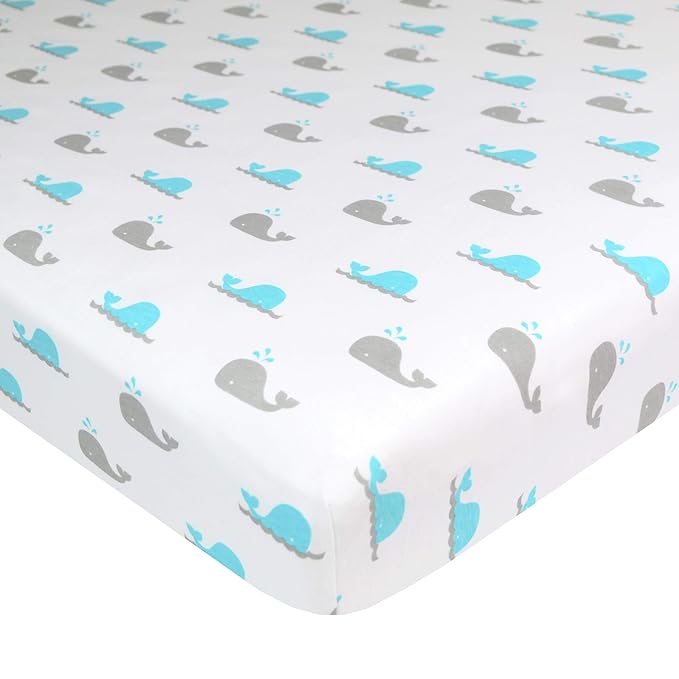 TL Care 100% Natural Cotton Fitted Pack and Play Sheet 39" x 27" - Soft & Breathable Pack N Play Sheet for Playpen, Playard & Mini Crib Mattress, Aqua Whale, for Boys & Girls