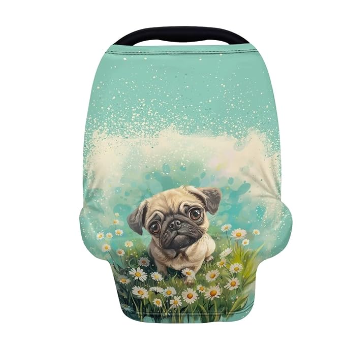 Forchrinse Pug Print Baby Car Seat Cover Nursing Cover Breastfeeding Cover,Multi-use Stroller Cover High Chair Cover Baby Car Seat Canopy for Puppy’s Lover
