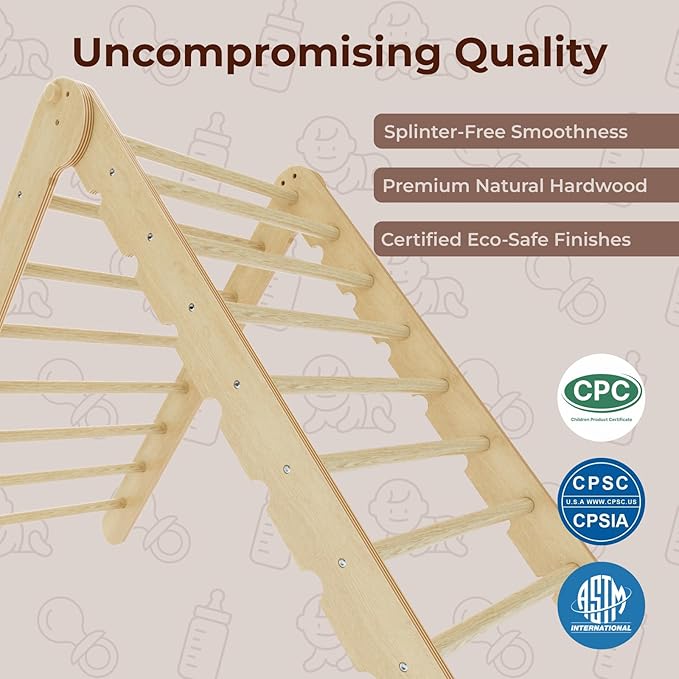 LINKHOO Pikler Triangle Set of 4, Wooden Montessori Climbing Set for Toddlers Ages 2-8, Indoor Jungle Gyms with Arch, Ramp, Ladder and Climbing Net, Natural
