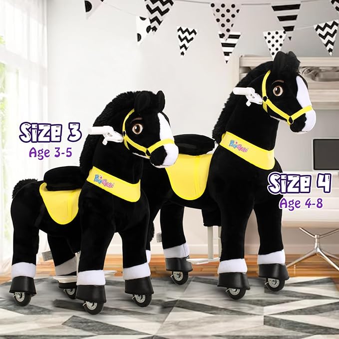 PonyCycle Kids Ride on Toys Horses for Toddlers 3-4 Essential Model E Ride on Horse Walking Horse Size 3 No Battery or Electricity, Pony Cycle Plush Animal Giddy up Spirit Riding Toys Black E338