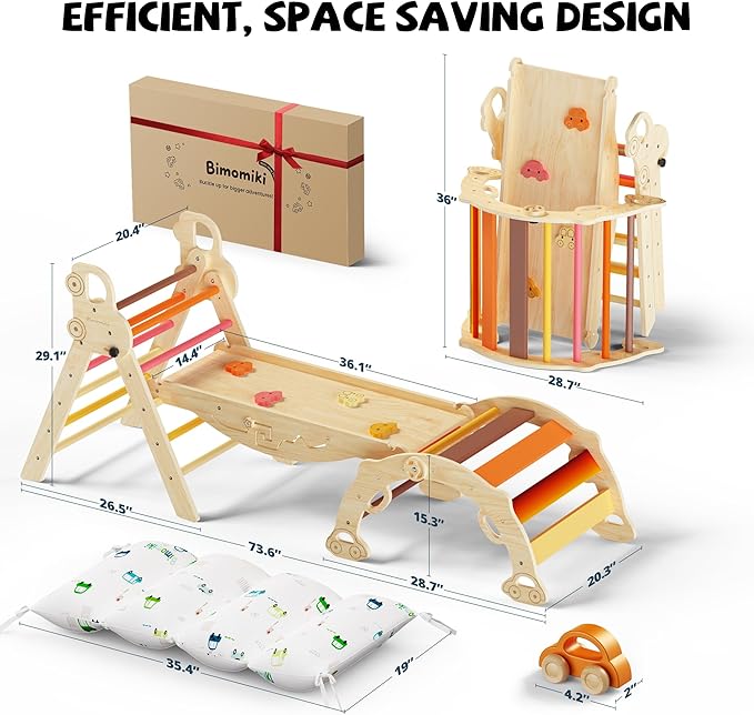 Pikler Triangle Climbing Set with Cushion, Foldable Climbing Toys Indoor, Montessori Toddler Gym, 10-in-1 Climber & Playground, Gift for Christmas, Birthday, New Year (Sahara Sunset)