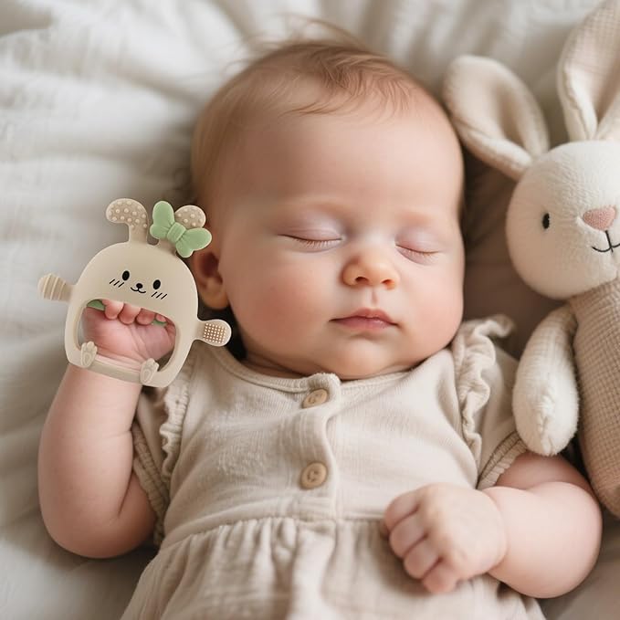Chuya Bunny Baby Teether Toys,Teething Relief Textured Rabbits Silicone Chew Toys for 0-6 6-12 12-24 Months Baby Soothe Sore Gums BPA Free Easter Gifts