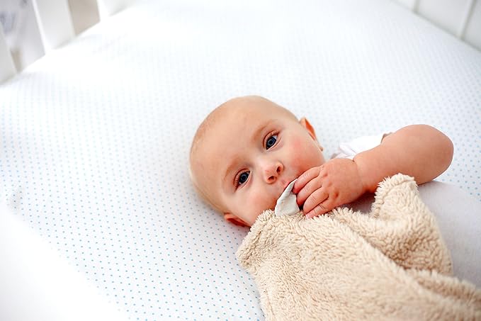 SheetWorld Baby Fitted Bassinet Sheet Fits Nuna Mixx 12 x 29 inches, 100% Cotton Jersey Hypoallergenic Sheet, Unisex Boy Girl, Blue Pindot, Made in USA
