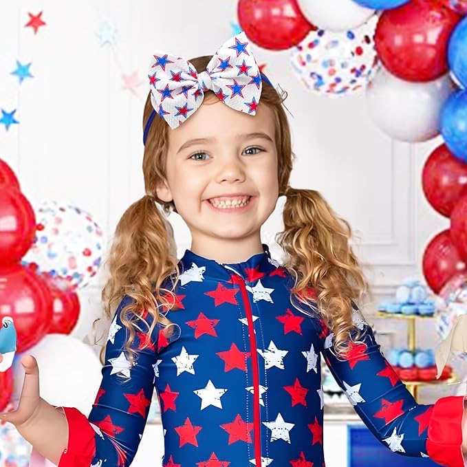 YanJie 4.5'' 4pcs 4th of July Baby Girl Bows Blue American Patriotic Headband Baby Red Hair Accessories Newborn Bows Toddler Girls Headband
