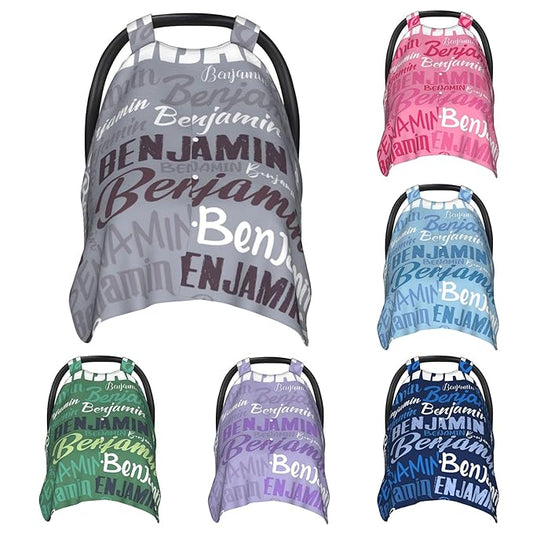 Personalized Baby Car Seat Canopy for Babies, Custom Name Baby Car Seats Covers for Boys Girls, Opening Minky Nursing Breastfeeding Cover for Infant, Carseat Canopies for Newborn (Gray)