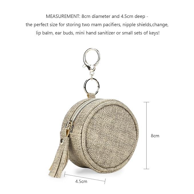 MOMIGO Pacifier Case Bag - Leather Pacifier Holder with Clip for Diaper Bag Stroller Purse Charm, Holds 2 Pacifiers Outdoor Travel (Weave Light Brown)
