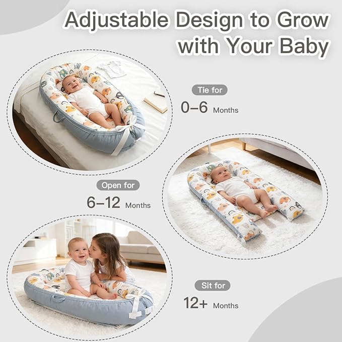 Organic Cotton Baby Support Cushion –Infant Support Cushion Reversible, Portable, Soft & Breathable with Washable Cover | Perfect for Awake-Time Use Only - Big Elephant