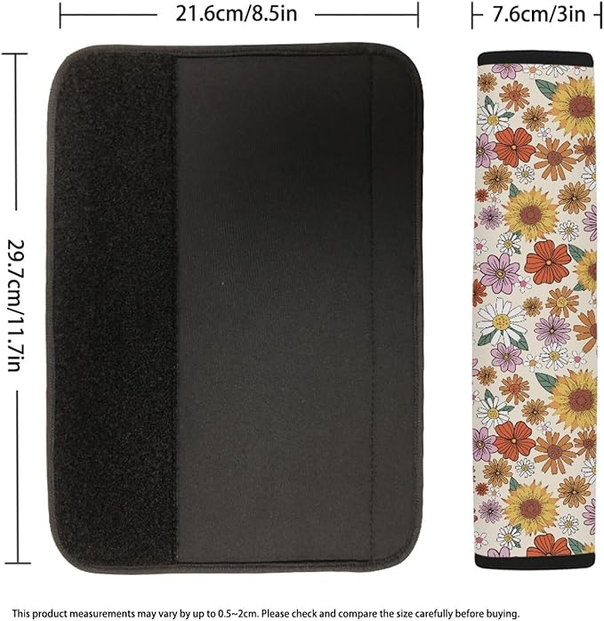 UNICEU Groovy Sunflower Floral Car Interior Safety Shoulder Seatbelt Strap, Soft Neoprene Car Seatbelt Cover for Women Kids Safety Shoulder Strap Pads