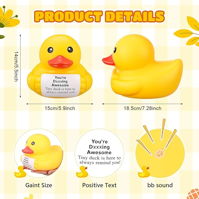 Civaner 7 Inch Emotional Giant Rubber Duck Big Jumbo Positive Yellow Duck Inspirational Gift Large Duckling Toy with Squeaky Sound for Men Coworker Colleges Graduation(You're Awesome)