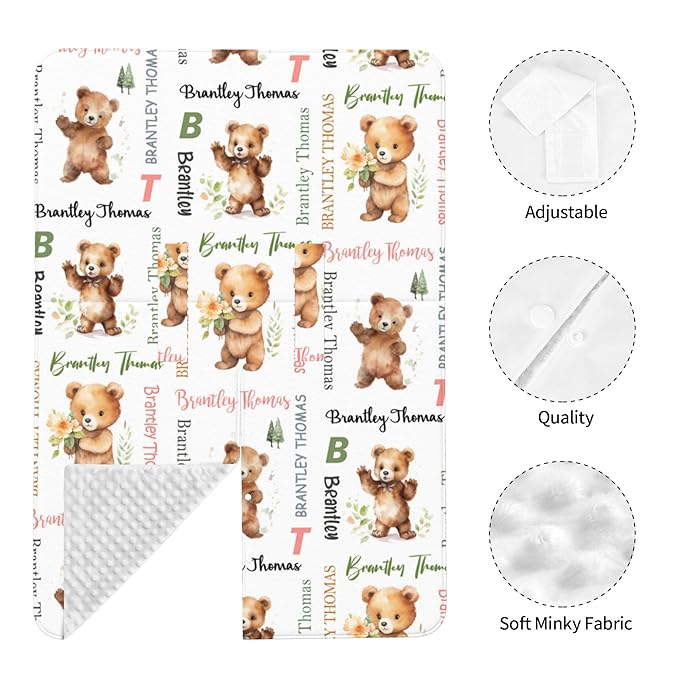 Custom Baby Car Seat Canopy Personalized Car Seat Covers with Name for Baby Boys Girls Customized Bear Nursing Breastfeeding Cover Infant Carseat Canopies Newborn Minky Baby Blanket