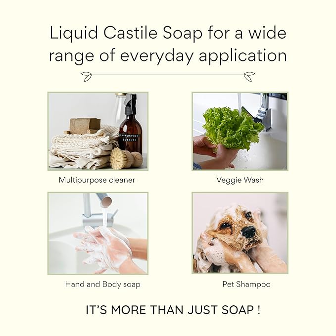 Claya Liquid Castile Soap – Organic Ingredients, Biodegradable, Gentle for Sensitive Skin and Versatile Use (64 fl oz, Unscented)