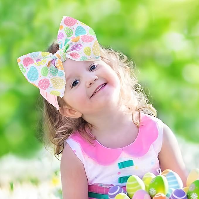 YanJie Easter Headband bow Pink Egg Carrots Printed Nylon Hairbands Bunny Headband Easter Hairbands Hair Accessories Gifts for Toddler