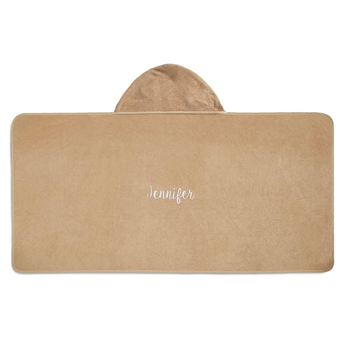 Delta Children Personalized Kids Hooded Bath Towel with Pockets - Super Soft and Absorbent- Great Gift for Boys and Girls, Tan Dog