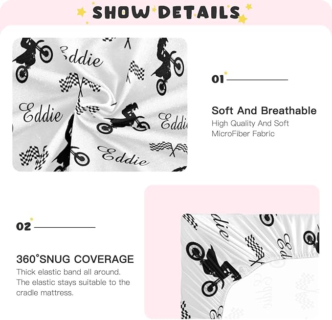 Personalized Pack 'n Play Sheets - Custom Baby Boy Mini Crib Sheets, Soft & Breathable Material (Dirt Bike Motocross)