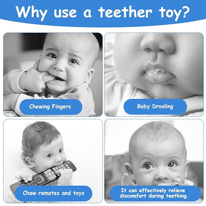 Aolso Baby Teether Toys, Silicone Baby Teething Toys Phone Shape with Pacifier Clip, Soft Teething Toys for Toddlers, BPA Free, Boys Girls Baby Chew Toys, Teethers for Babies 0-6 Months (Black)
