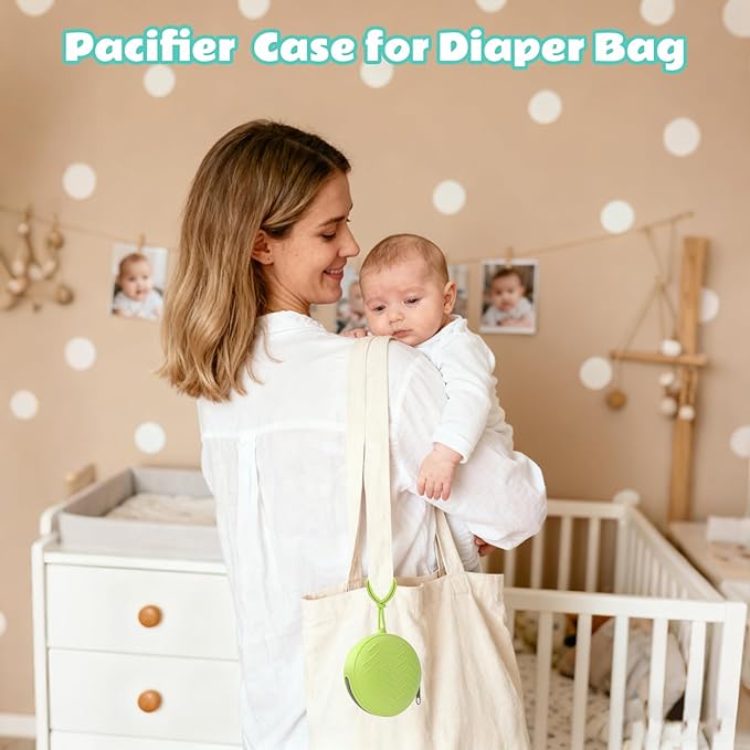 2-Pack Silicone Pacifier Holder Case- Portable Pacifier Cover Pouch Bag, Pacifier Storage Case for Diaper Bag (Avocado/Light Grey)
