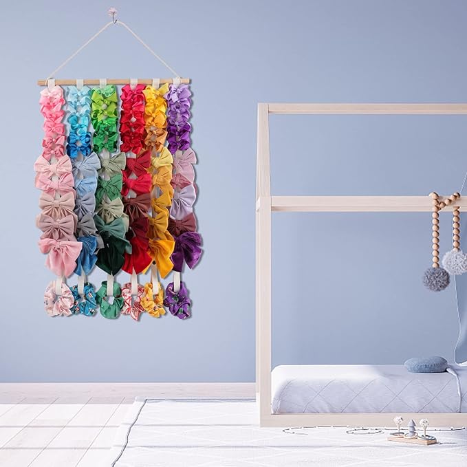 OAOLEER Hair Bow Holder Organizer for Girls Hair Bows,Hair Accessories Headband Organizer Bow Storage Hanger for Baby Girls Wall Hanging Decor for Toddler Girls (White)