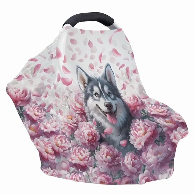 GIFTPUZZ Siberian Husky Car Seat Covers Nursing Cover Carseat Canopy for Babies Privacy Protection Breastfeeding Covers Nursing Scarf Baby Shower Gifts for Boys Girls