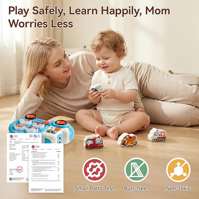 Interactive Matching Car Toy for Toddlers 1-3, 3-in-1 Shape Sorting Vehicle Truck with Realistic Sounds & Music, Early Learning Birthday Gift for 1 2 3 Year Old Boys Girls