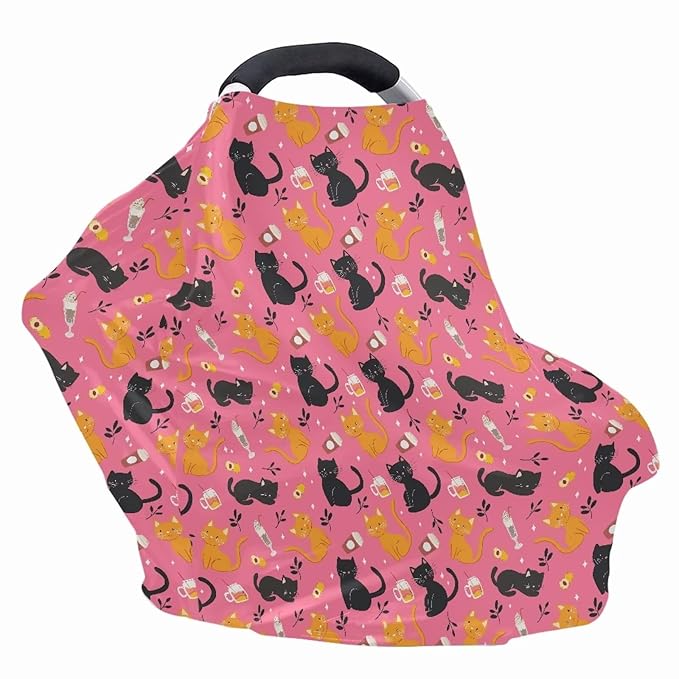 AFPANQZ Cats Soft Baby Car Seat Canopy Nursing Cover Breastfeeding Scarf Shopping Cart Covers Stroller Sunshade High Chair Cover Car Seat Covers for Girls and Boys Breathable