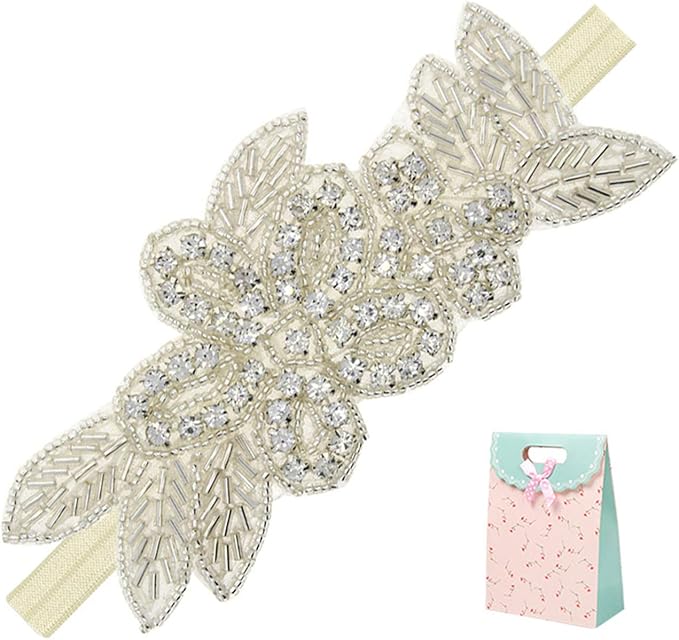 Elesa Miracle Little Baby Girl Rhinestone Flower Headband, Baby Hair Accessories in Gift Bag