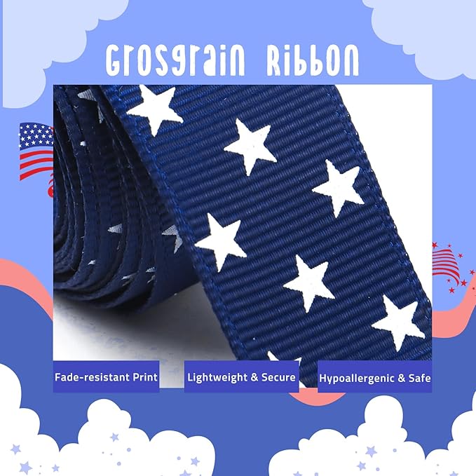 YanJie 2pcs 4th of July Hair Clips 4'' Navy Blue Bow White Stars Baby Girls Clip American Flag Hair Bow Patriotic Accessories Independence Day