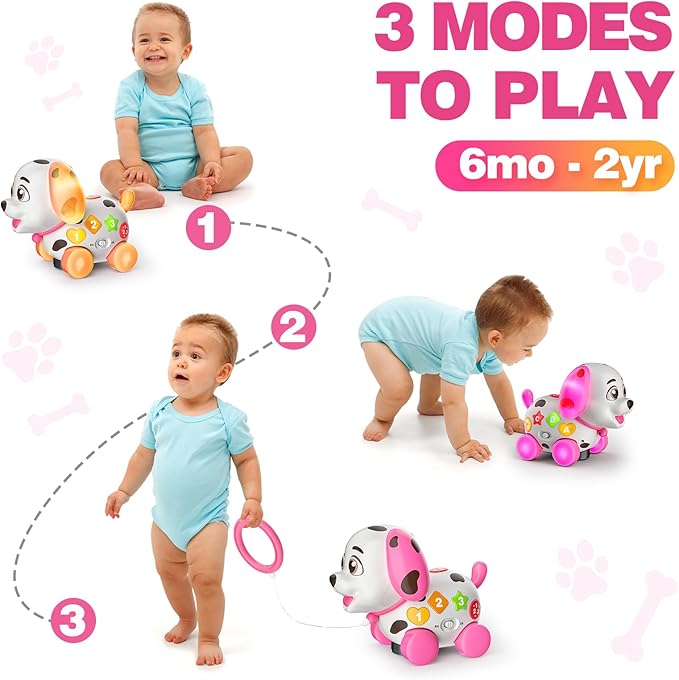 Musical Baby Toys 6-12 Months, 1st Birthday Girl Gifts for One Year Old, 6 7 8 9 10 12-18 Months Toy for Baby Gift, Bilingual Crawling Walking Puppy Toy for 1 Year Old, ABC,123s, Music
