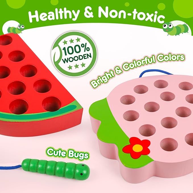 Wooden Toys Lacing Toys for Toddlers 3-5,Plane Activities Car Travel Toy Montessori Educational Learning Threading Toys for Fine Motor Easter Basket Stuffers Gift for Boys Girls(4 pcs)
