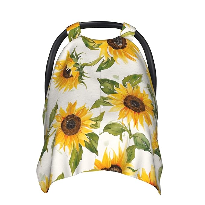 Spring Sunflowers Car Seat Canopy Cover, Universal Fit for Infant Car Seats，Breathable,Multi-Use Nursing Cover, Gift Ready