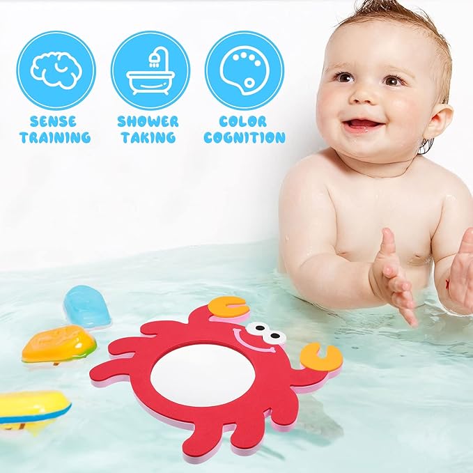 TOYANDONA EVA Bathing Toy Shower Toys for Toddlers 1-3 2pcs Mirror Bath Toys, Baby Mirror Frog Crab Bath for Toddlers Kids Bathtub Bathtime Baby Water