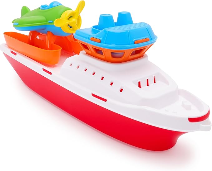 Toyland® 17" Floating Tugboat with Seaplane - Durable Water, Pool and Bathtub Toy for Kids 24 Months Plus - Non-Toxic & Easy Clean Plastic Boat