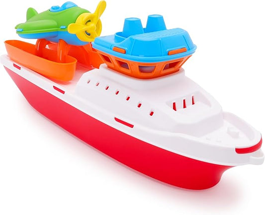 Toyland® 17" Floating Tugboat with Seaplane - Durable Water, Pool and Bathtub Toy for Kids 24 Months Plus - Non-Toxic & Easy Clean Plastic Boat
