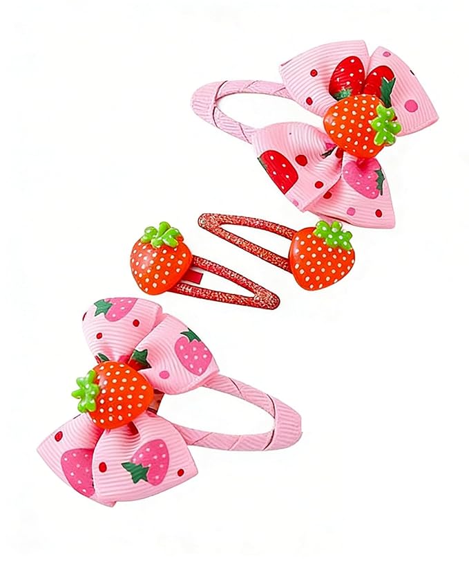 Strawberry Snap Clips Baby Girls Fruit Hair Bow Clips Strawberry Hair Ring Tie BBW24 (4 Pcs-A5)