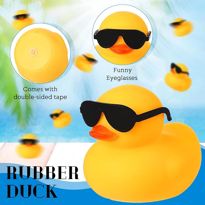 Chivao 60 Pcs Mini Rubber Duck in Bulk with 60 Sunglasses, Small Yellow Rubber Duck Gifts Bath Float Bathtub Toys for Cruise Baby Shower Christmas Decoration Birthday Party Favors Supplies