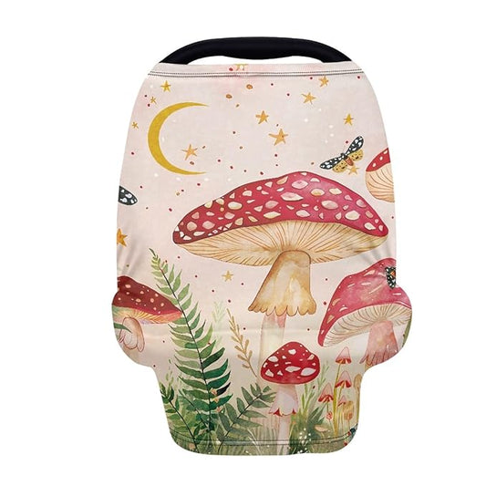 Wanyint Mushroom Print Baby Car Seat Cover Canopy and Nursing Cover Multi-Use Stretchy Breastfeeding Scarf Nursing Covers Carseat Canopy for Boys Girls