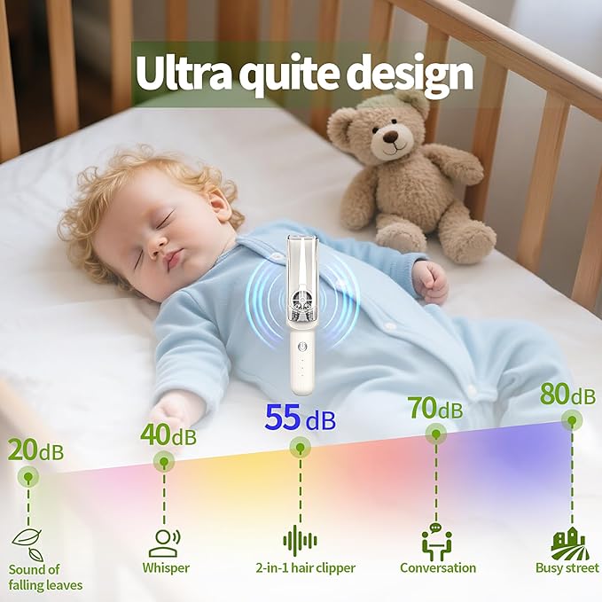 Baby Hair Clippers & Kids Hair Trimmer, Cordless Vacuum Hair Cutter, Ultra Quiet Electric Hair cutterfor Infant Toddler Boys & Girls (White)